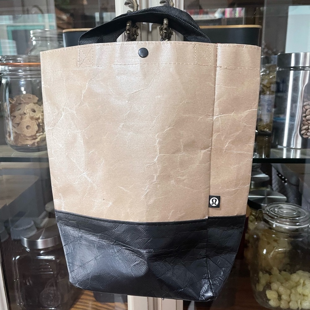 Lululemon craft brown/black Color Blocked Recyclable Bag Lunch Tote